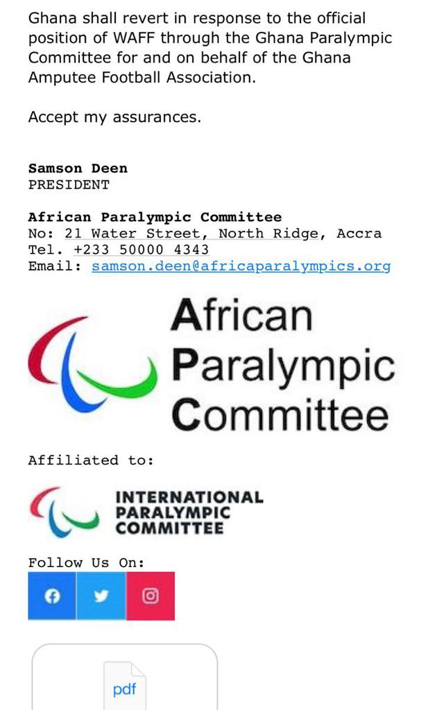 African Paralympic Committee contests decision to prevent Ghana from World Cup participation