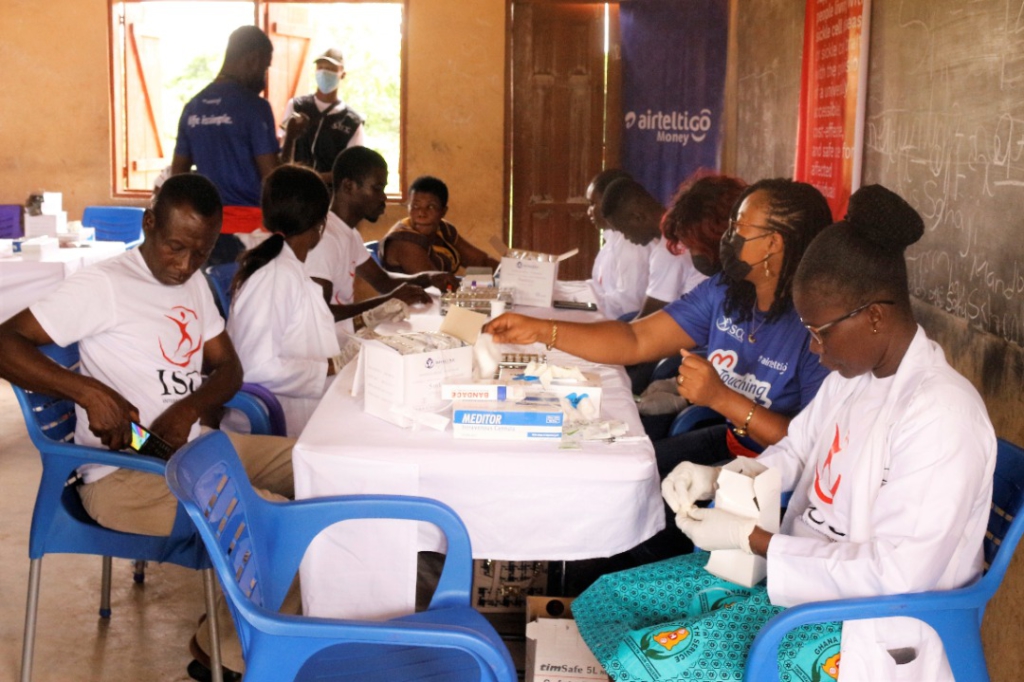 Employees of AirtelTigo support Sickle Cell screening exercise at Ajumako-Mando