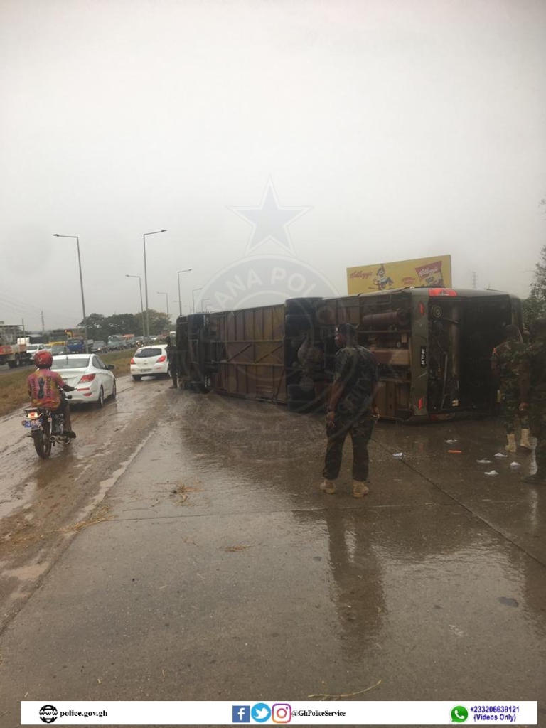 Bus carrying military personnel involved in accident on Accra-Tema Motorway Bus carrying military personnel involved in accident on Accra-Tema Motorway