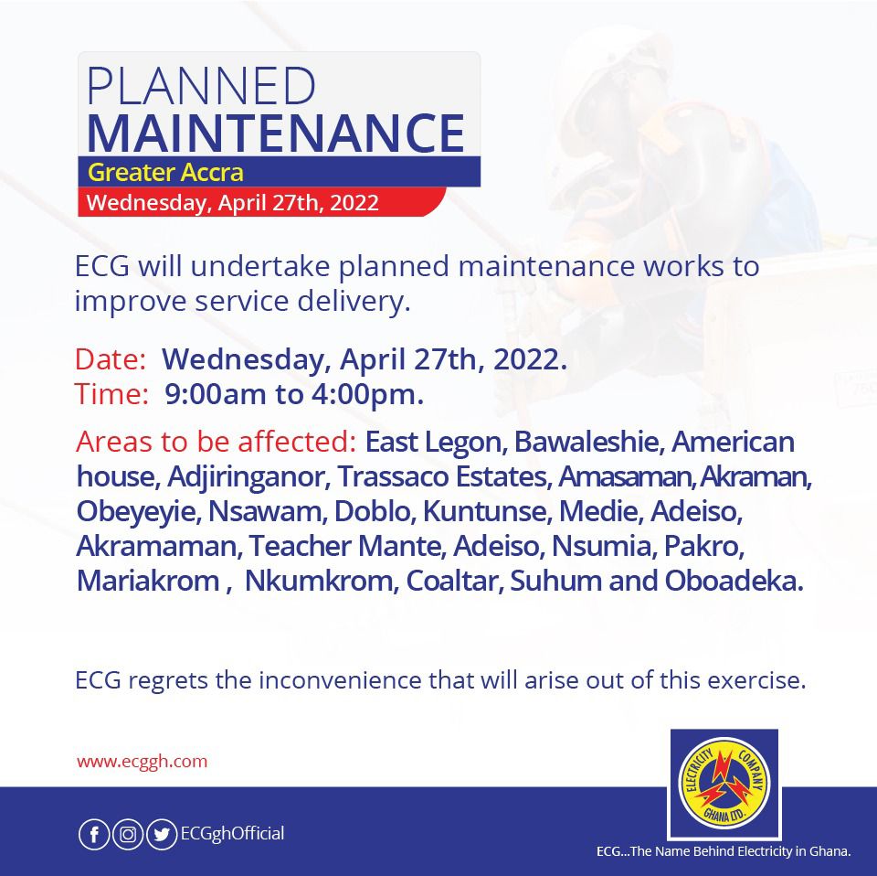 East Legon, Adjiringanor, other parts of the country to experience power outage today