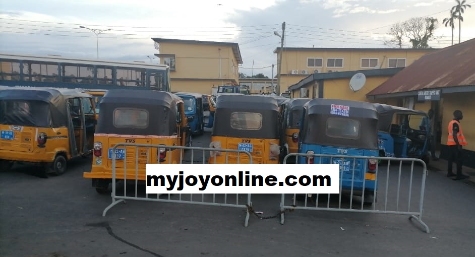 MTTD vow to clampdown on indisciplined commercial tricycle riders Impounded Tricycles at Central MTTD www.myjoyonline.com