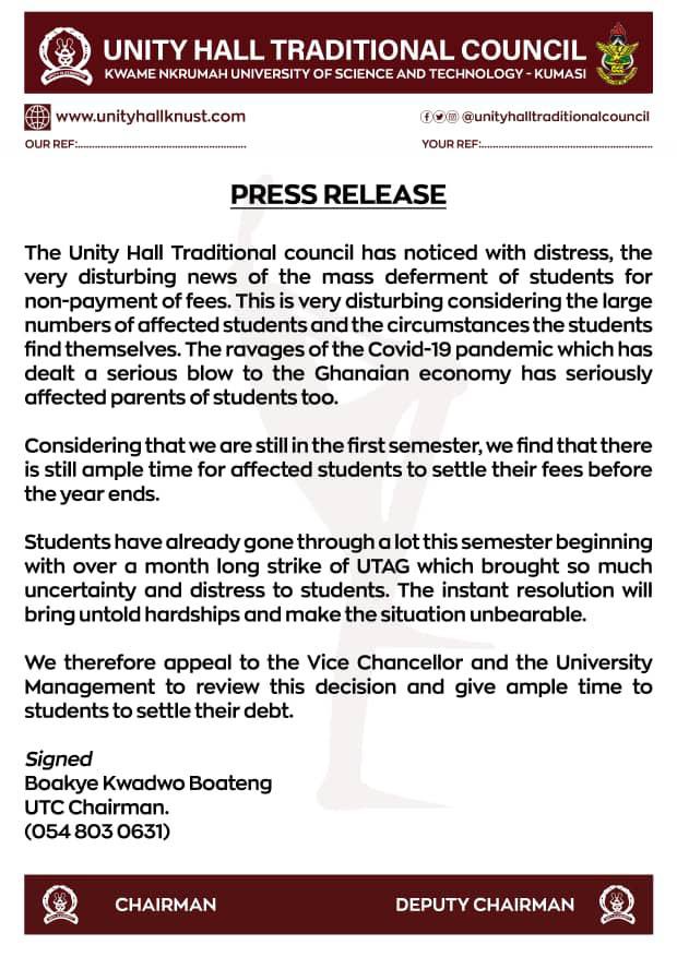 KNUST students tweet #ContiAgainstDeferrals in opposition to school's decision to defer fees defaulters