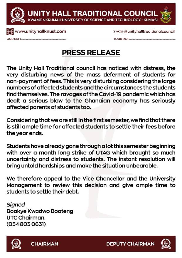 KNUST students storm Twitter with #ContiAgainstDeferrals to oppose management's decision