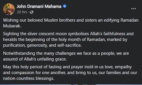 Mahama wishes Muslims an edifying Ramadan