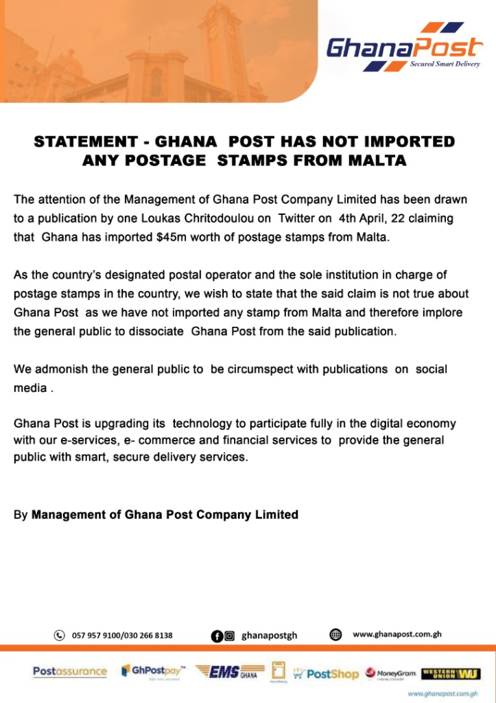 Ghana Post denies importing $45m worth of postage stamps