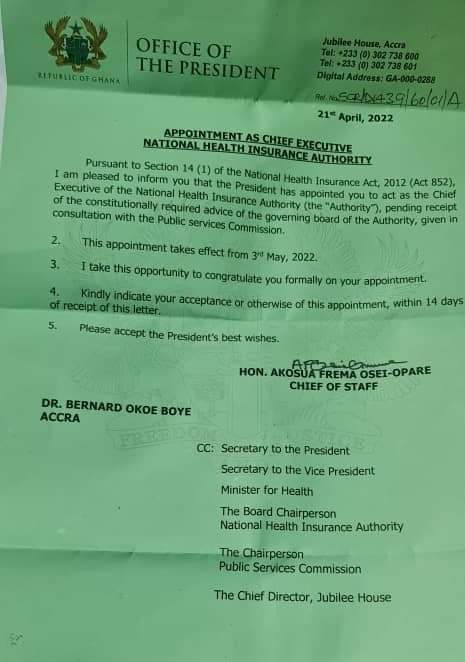 Akufo-Addo appoints Okoe Boye as acting NHIA boss Akufo-Addo appoints Okoe Boye as acting NHIA boss
