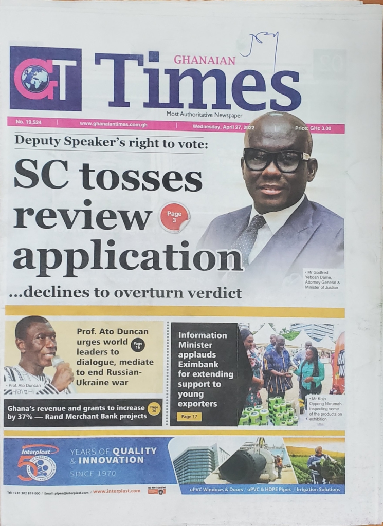 Today's front pages: Wednesday, April 27, 2022