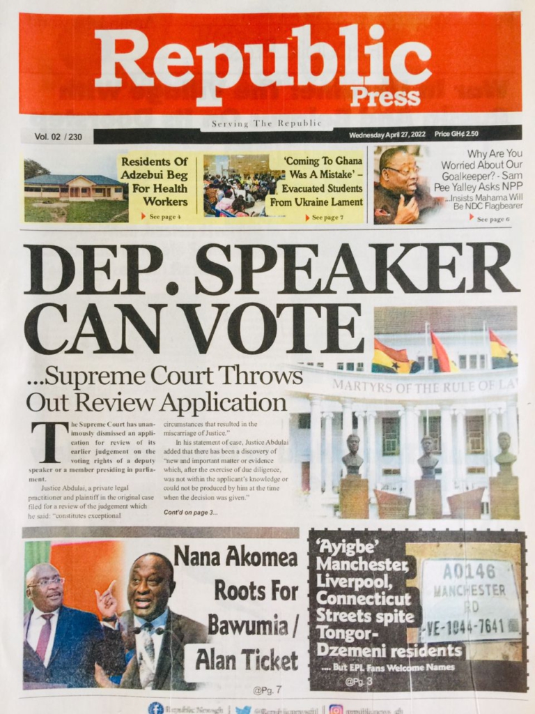 Today's front pages: Wednesday, April 27, 2022