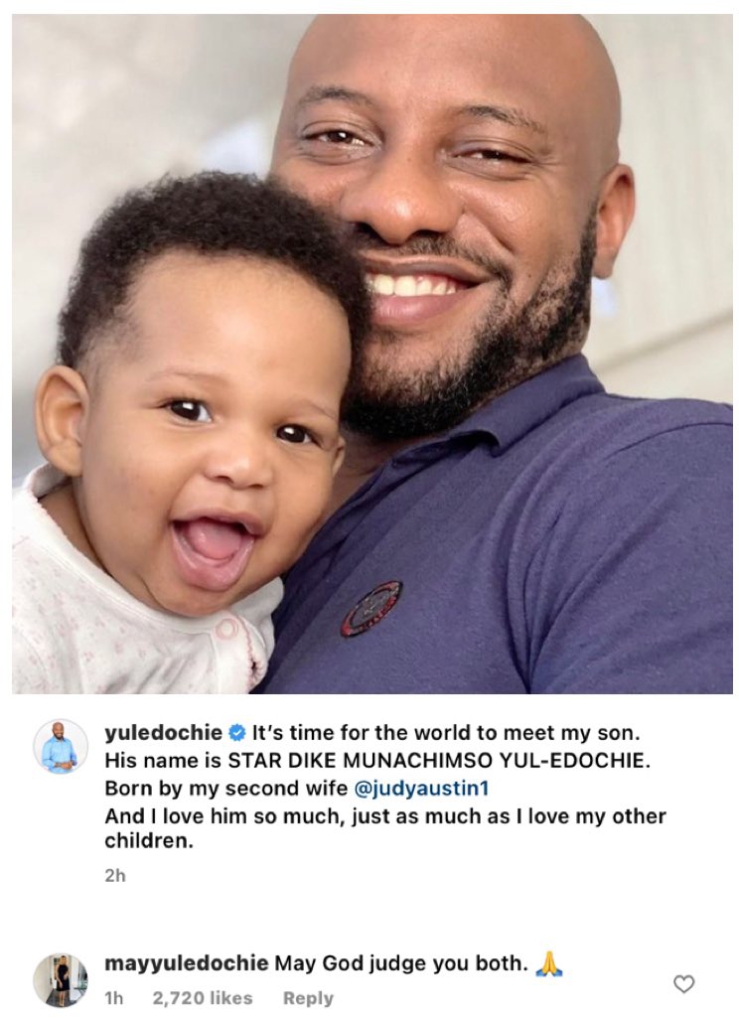 Social media reacts to Yul Edochie's new wife and son