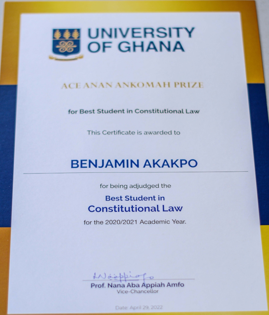 JoyNews' Benjamin Akakpo receives UG Best Student in Constitutional Law award