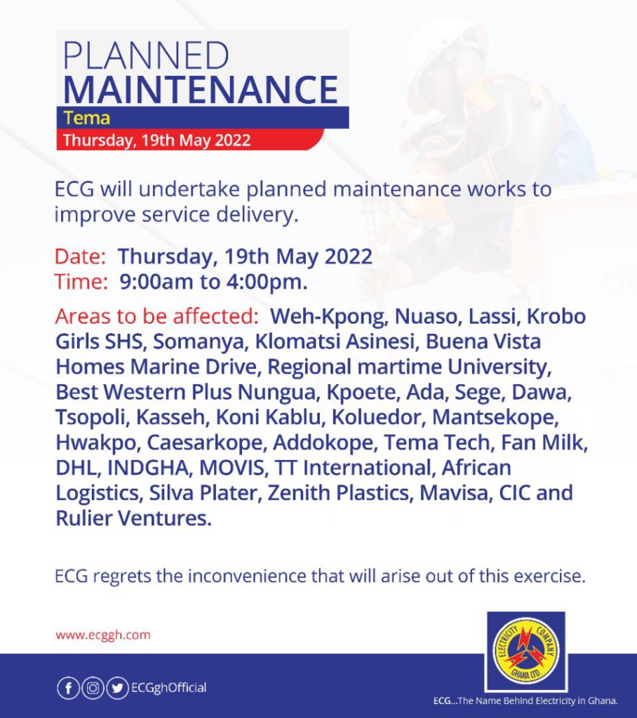 ECG to undertake planned maintenance works in parts of GAR