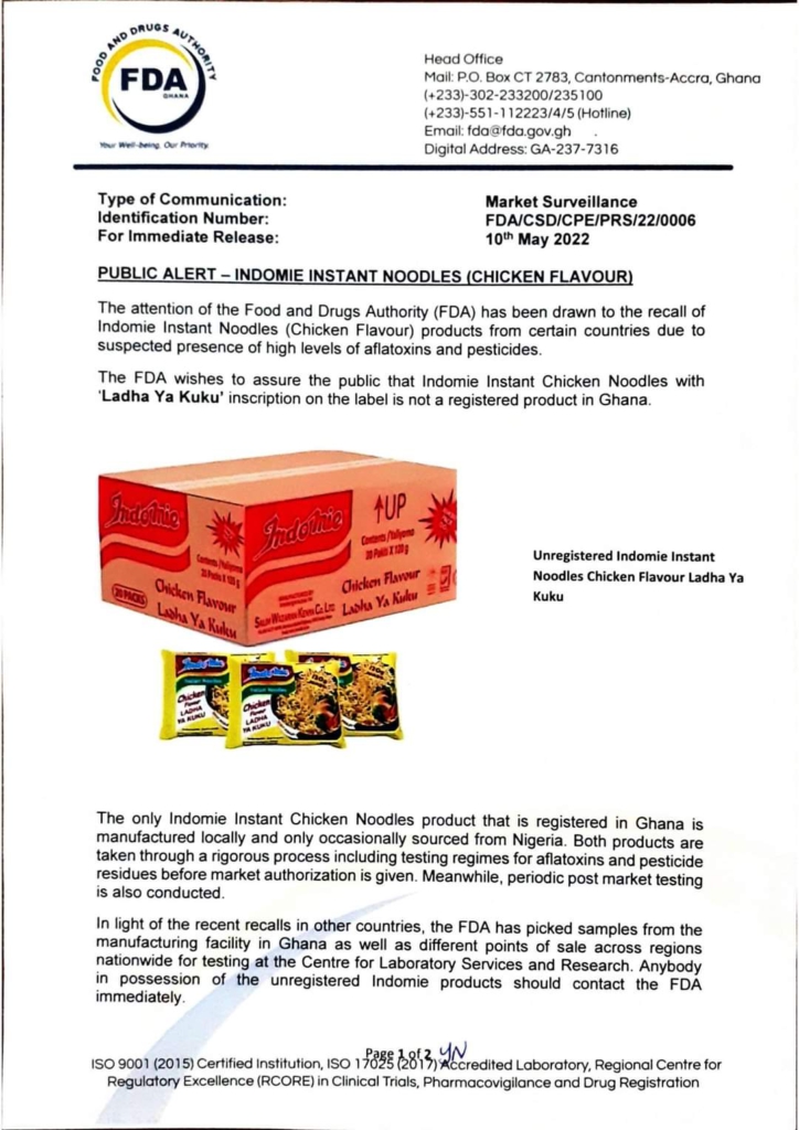 We've not registered ‘Ladha Ya Kuku’ Indomie Instant Chicken Noodles – FDA cautions