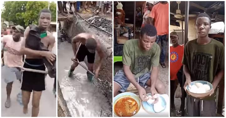 Phone thief made to clean gutter, fed and given new clothes