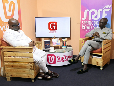 George Andah left and Rev Albert Ocran in a discussion in The Engine Room series on the Springboard Virtual