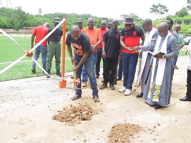 Mfantsipim Old Boys cut sod to construct tartan tracks as part of Kwabotwe Centre for Sports Excellence