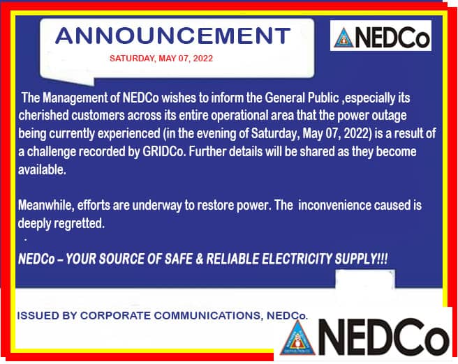 Power outage on May 7 resulted from a GRIDCo challenge – NEDCo