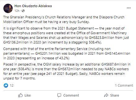Salaries of presidential staffers shot up from ¢136m to ¢823m in one year – Okudzeto Ablakwa