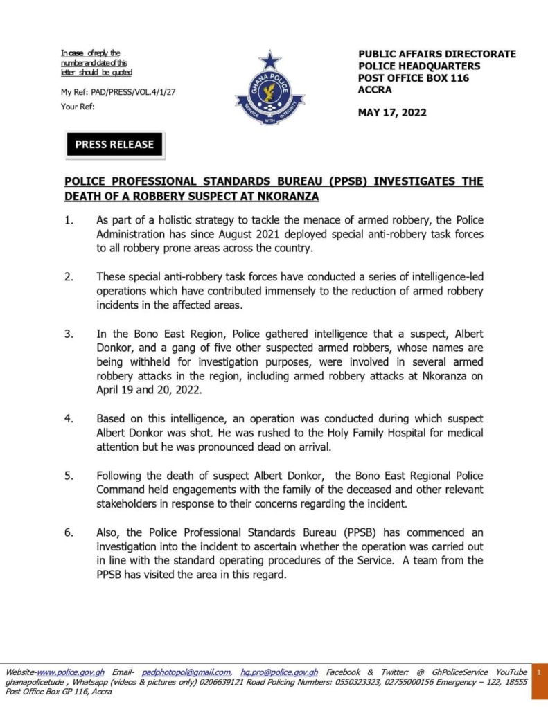 Police disclose details leading to death of Nkoranza robbery suspect Police disclose details leading to death of Nkoranza robbery suspect