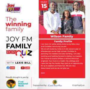 The Wilson family; winners of episode 3 of Joy FM Family Pop Quiz