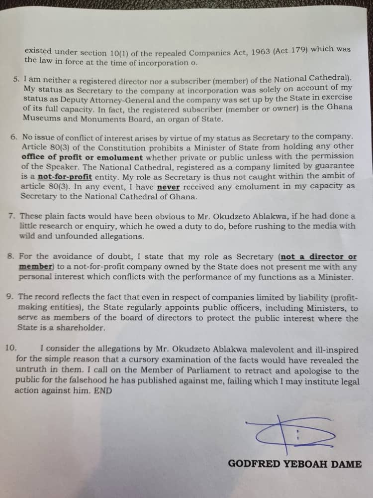 Retract, apologise for falsehood against me or face legal action - A-G to Ablakwa Retract, apologise for falsehood against me or face legal action - A-G to Ablakwa