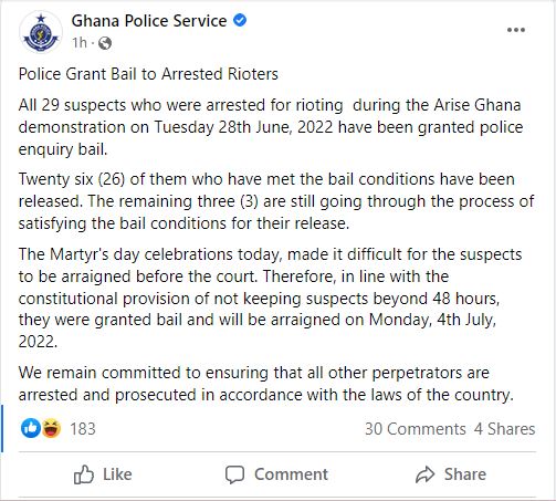 Bailed Arise Ghana protestors to be arraigned on Monday, July 4