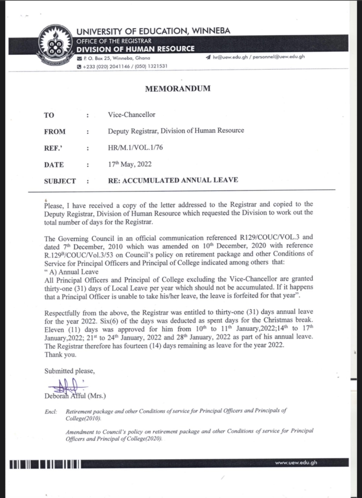 Effutu Municipal Assembly prevails on UEW Registrar to go on leave to maintain peace and order Effutu Municipal Assembly prevails on UEW Registrar to go on leave to maintain peace and order
