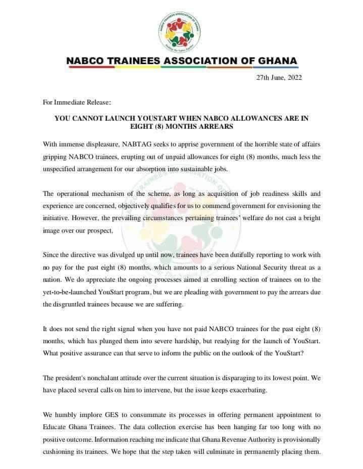 Don't launch YouStart amidst our unpaid allowances - NABCO trainees to government