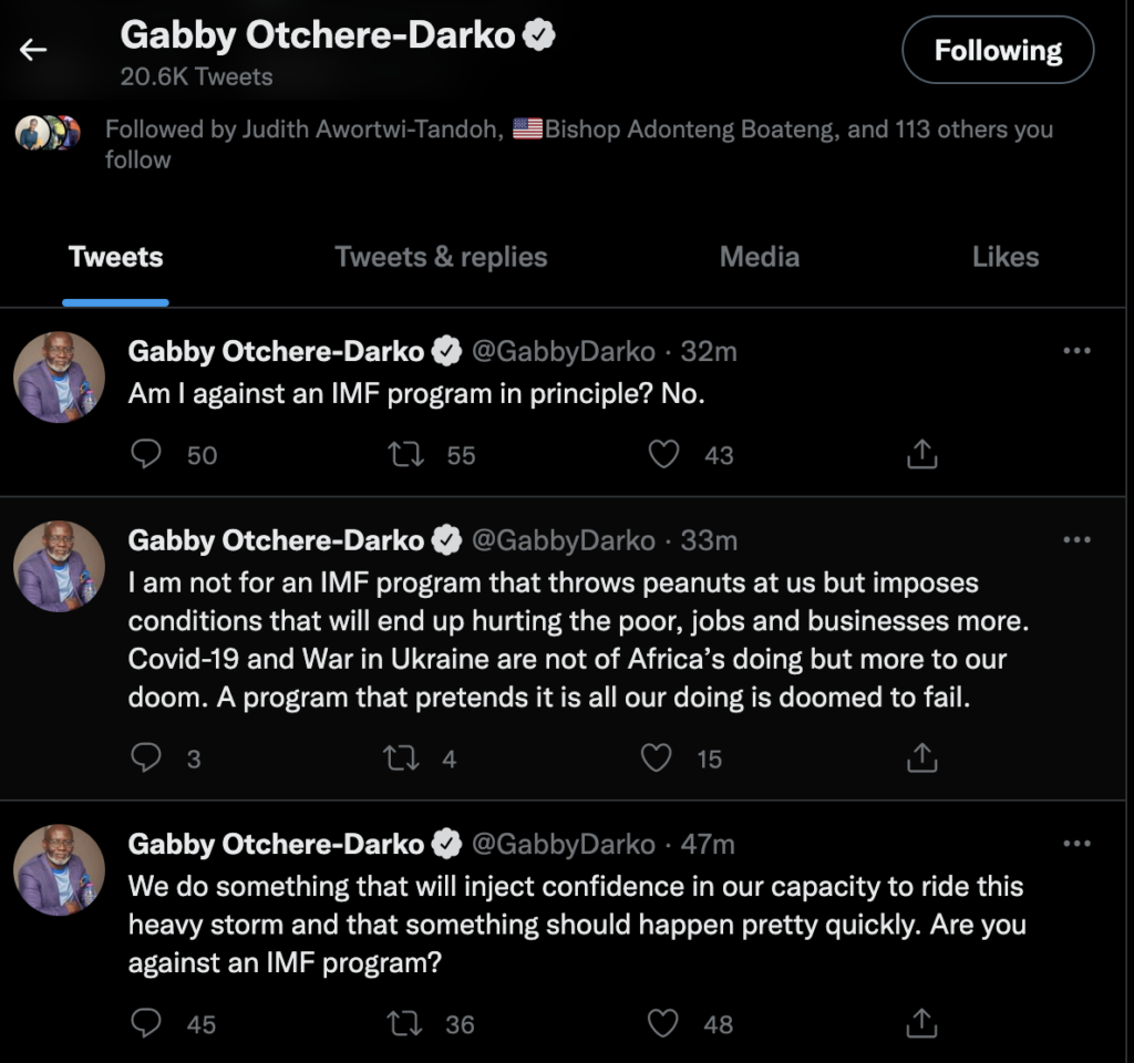 'I am not against an IMF programme' - Gabby Otchere-Darko