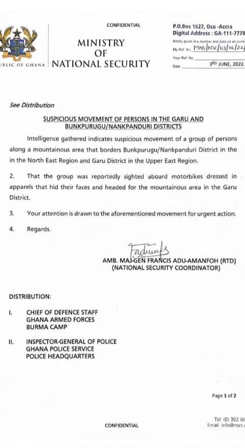 National Security Ministry raises alert over suspicious activities in Nankpanduri mountains
