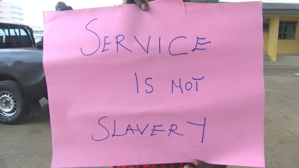 NSS personnel demonstrate in demand of their unpaid salaries