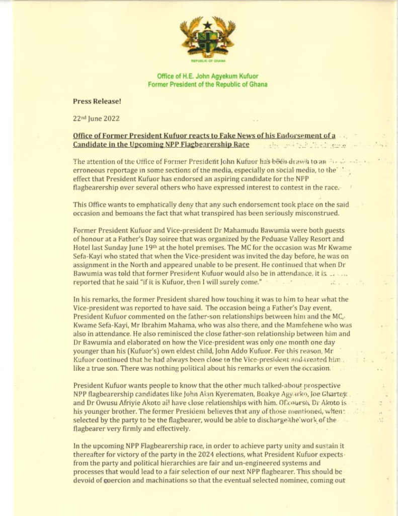 'I have not endorsed any aspiring flagbearer' - Kufuor 'I have not endorsed any aspiring flagbearer' - Kufuor