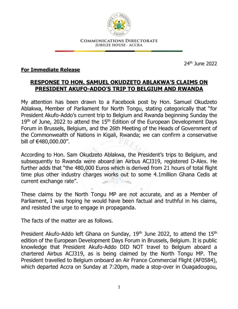 Ablakwa's claim of Akufo-Addo flying 'Luxury Monster' inaccurate - Presidency Ablakwa's claim of Akufo-Addo flying 'Luxury Monster' inaccurate - Presidency