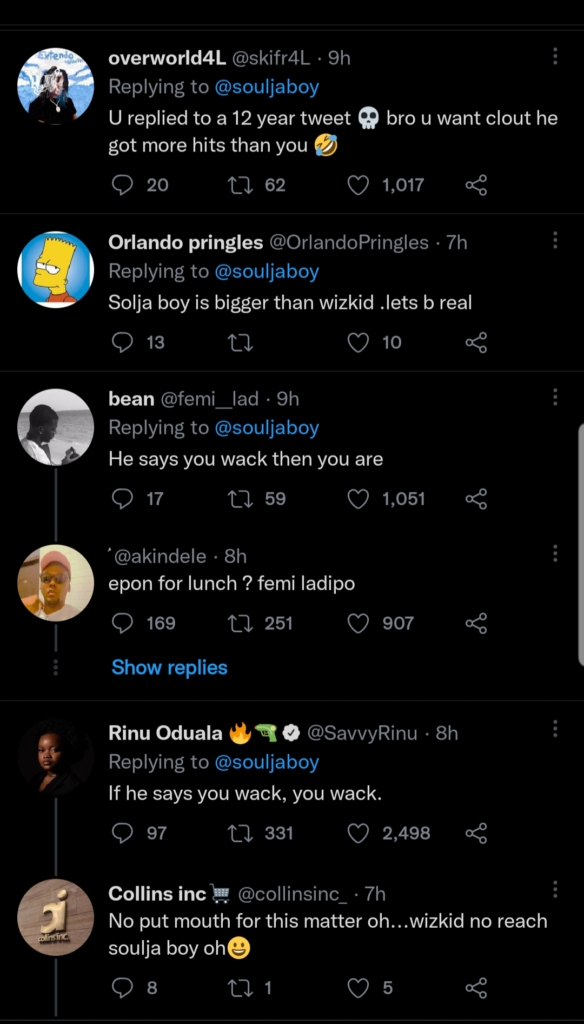 'Your mama wack' - Soulja Boy replies to Wizkid's 12-year-old tweet 'Your mama wack' - Soulja Boy replies to Wizkid's 12-year-old tweet