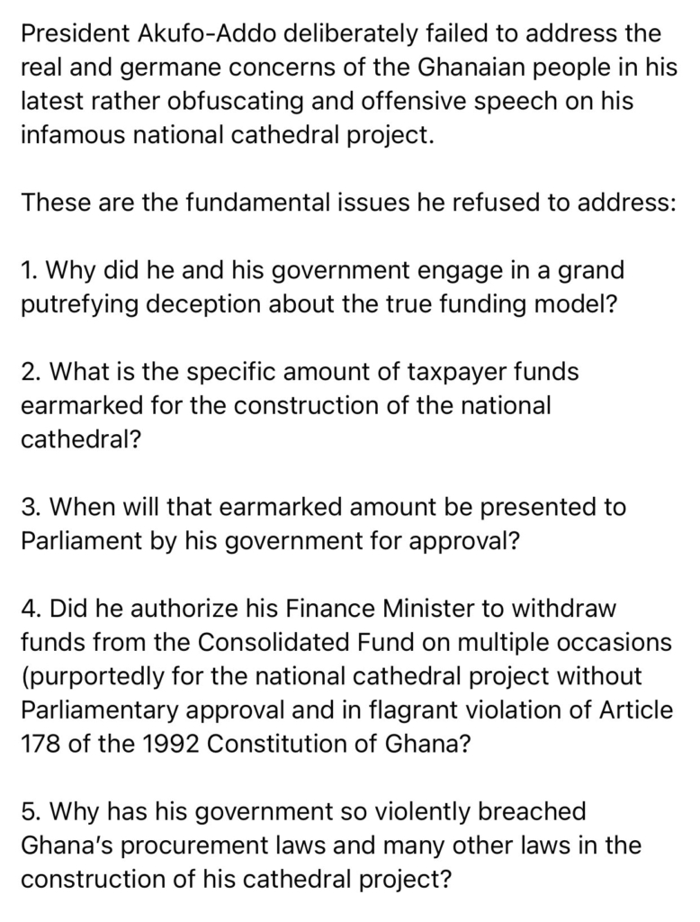 Akufo-Addo’s recent comments about National Cathedral uproar offensive - Ablakwa