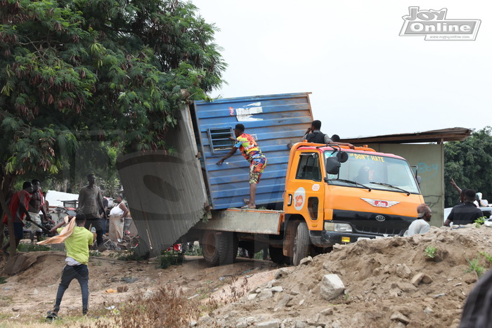 Photos: GRIDCo demolishes illegal structures under high tension lines at Bawaleshie