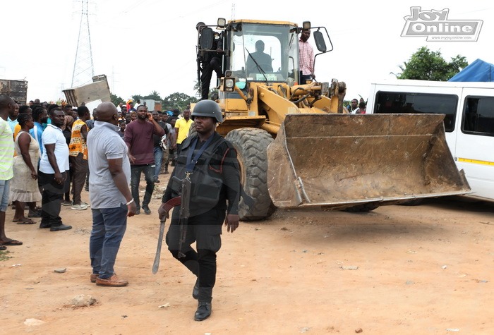 Photos: GRIDCo demolishes illegal structures under high tension lines at Bawaleshie