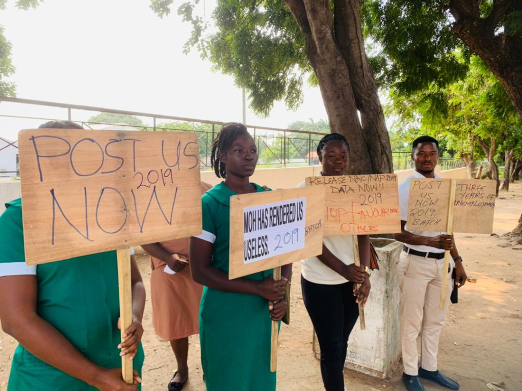 Trained nurses picket Parliament demanding urgent employment