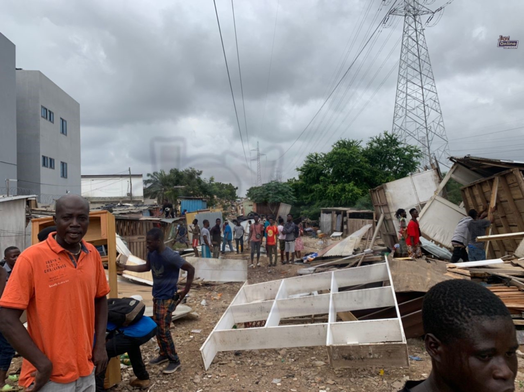 GRIDCo demolishes illegal structures under high tension lines at Bawaleshie