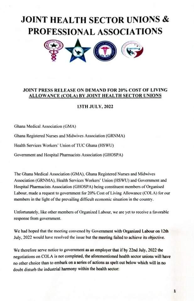 Doctors, nurses and other health workers to withdraw services over COLA Doctors, nurses and other health workers to withdraw services over COLA