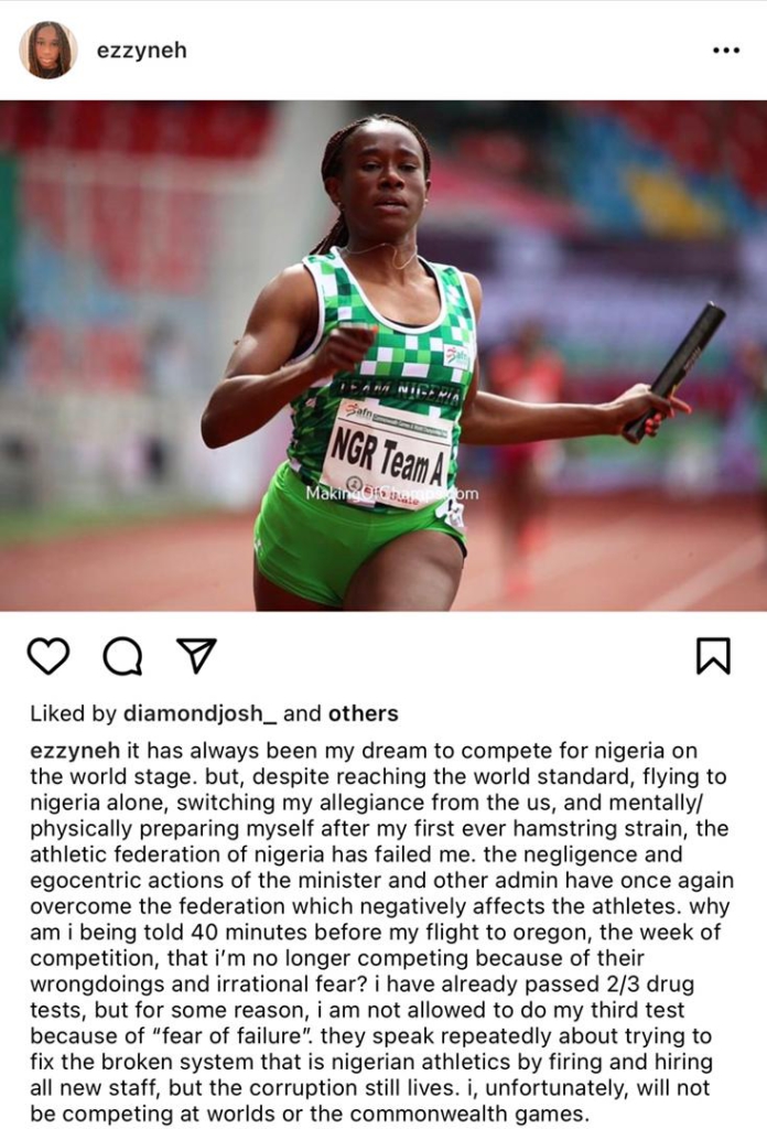 Oregon 2022: Nigeria's Ezinne Abba and Akintola Alaba set to miss World Athletics Championships Oregon 2022: Nigeria's Ezinne Abba and Akintola Alaba set to miss World Athletics Championships