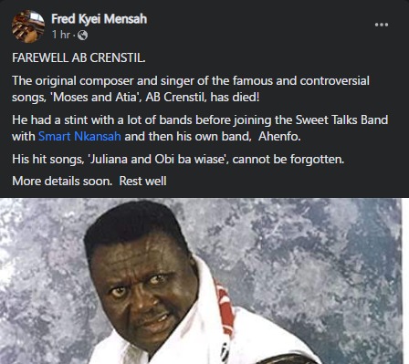 Veteran musician A.B. Crentsil reported dead Veteran musician A.B. Crentsil reported dead