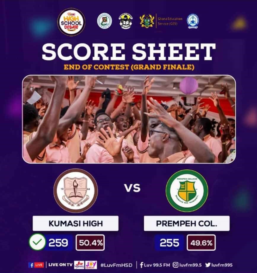 Kumasi High School beats two-time finalist Prempeh College to win 2022 Luv FM High School debate