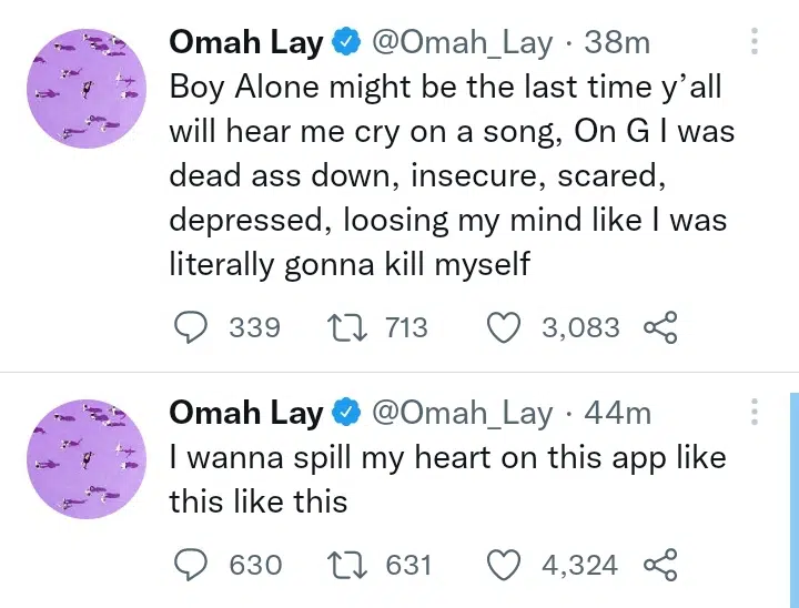 I considered suicide while working on 'Boy Alone' album - Omah Lay