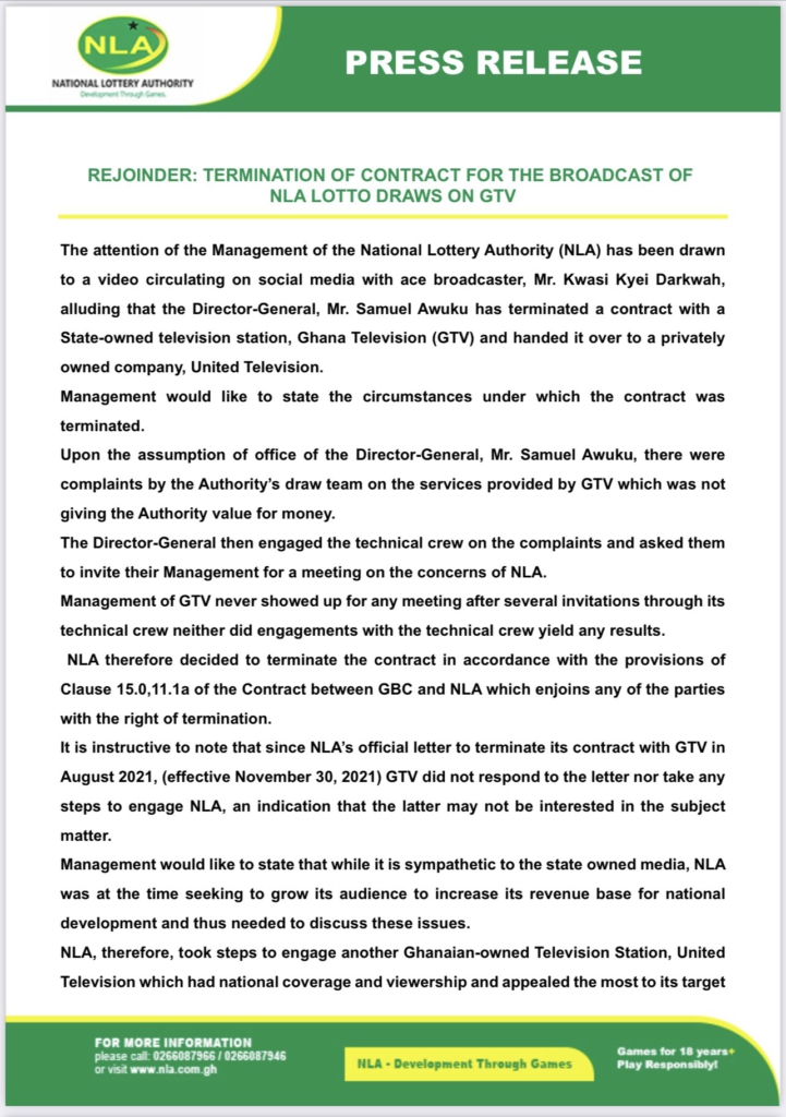 ‘GTV’s broadcasting contract didn’t give us value for money’ - NLA responds to KKD