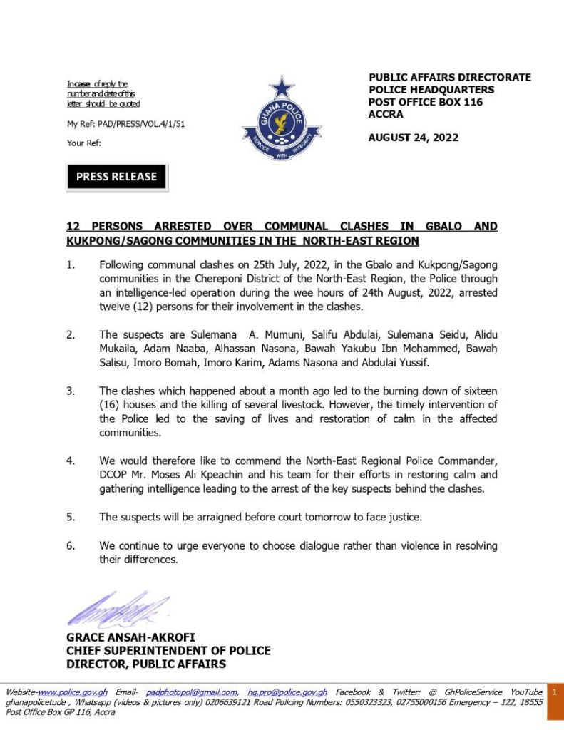 Police arrest 12 over July 25 clashes in Chereponi Police arrest 12 over July 25 clashes in Chereponi