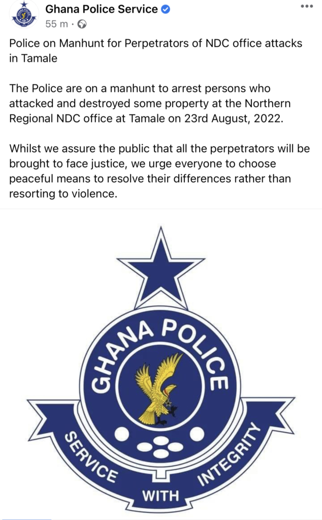 Police on manhunt for persons who attacked NDC’s Northern Regional office