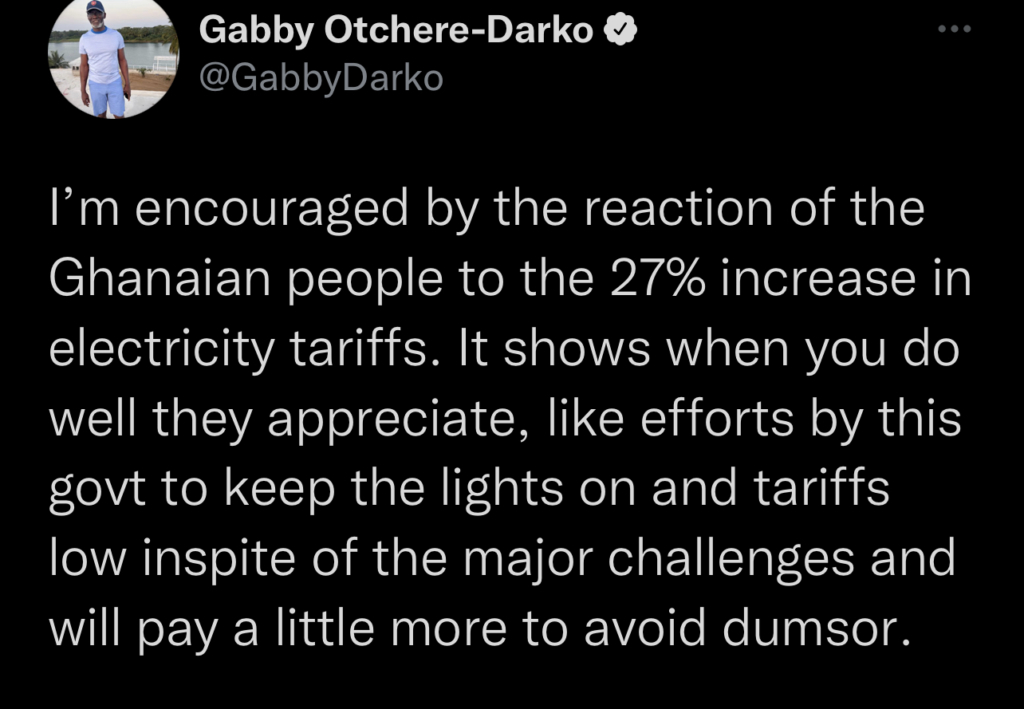 Utility tariffs: Ghanaians willing to pay a little more to avoid dumsor - Gabby Otchere-Darko Utility tariffs: Ghanaians willing to pay a little more to avoid dumsor - Gabby Otchere-Darko