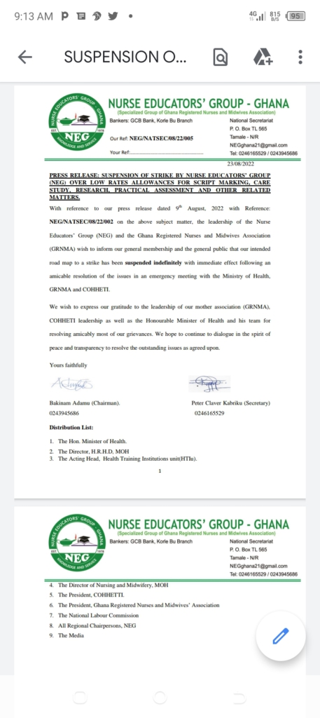 Nurse Educators Group suspends strike Nurse Educators Group suspends strike