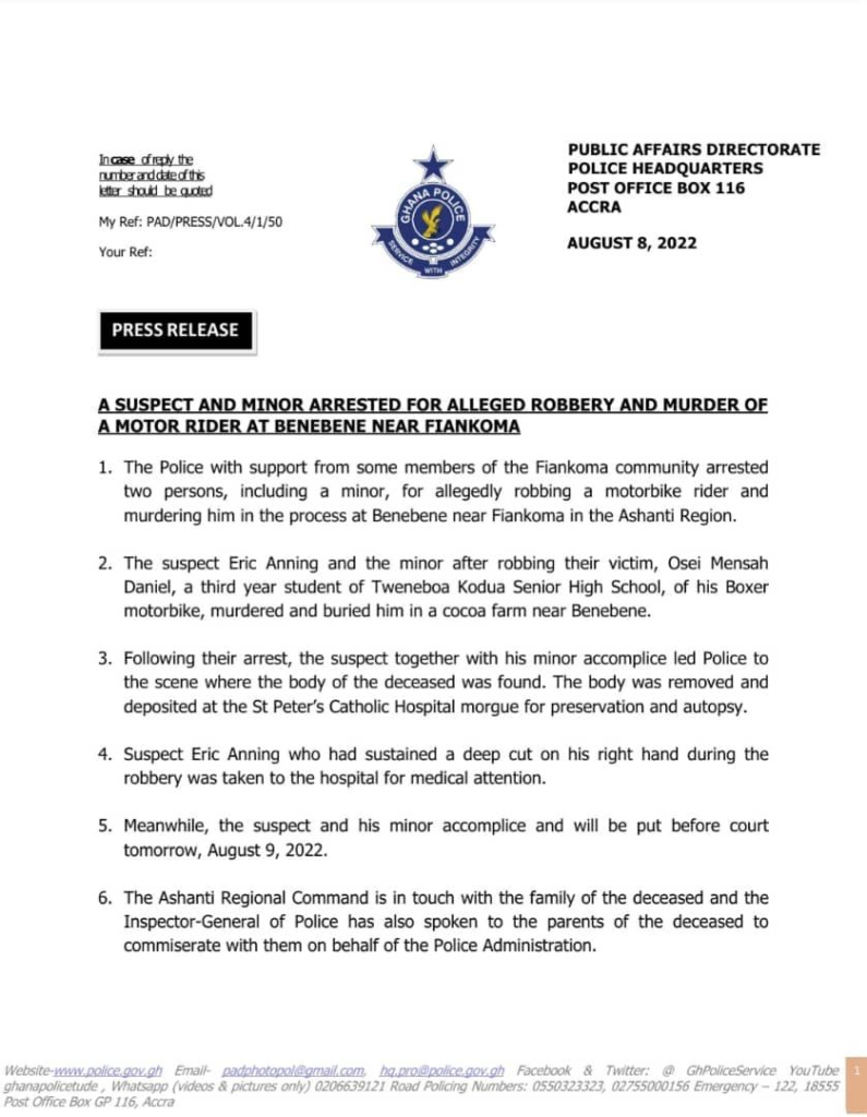 Final year student of Tweneboah Kodua SHS stabbed to death; 2 suspects arrested Final year student of Tweneboah Kodua SHS stabbed to death; 2 suspects arrested