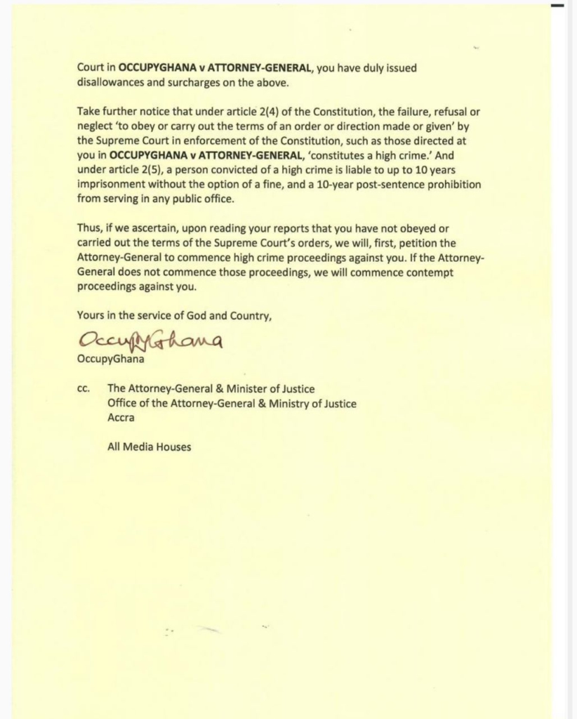 OccupyGhana requests 2021 Auditor General's report OccupyGhana requests 2021 Auditor General's report